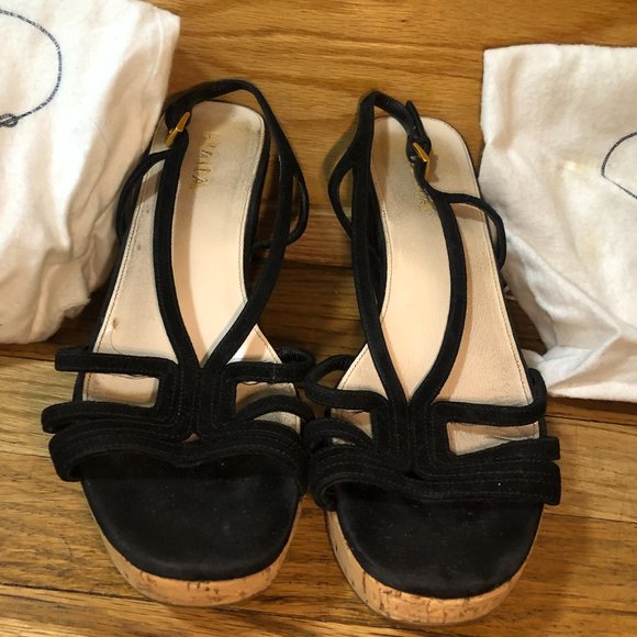 Vintage Prada Open Toe Cork Slingback Wedges - Picture 5 of 9